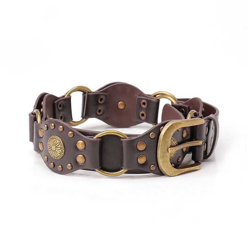 New Retro American Style Spice Girl Rivet Eye Stitching Wide Belt Personalized Trendy Punk Metal Buckle Belted Waist Belt_viptrois.com