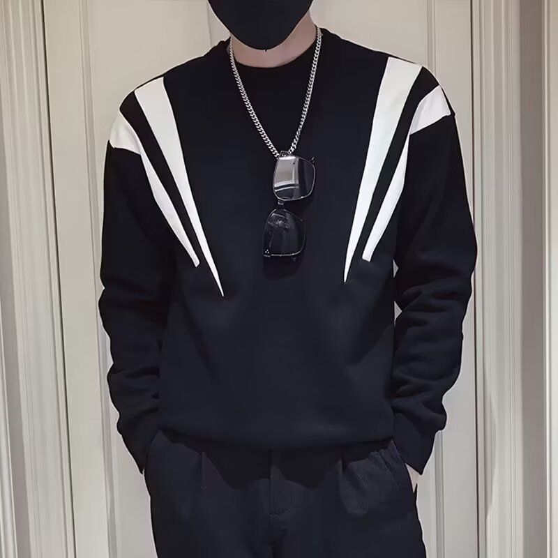 Soft Fleece Pullover Hoodie -Cozy Oversized Unisex Sweatshirt With Stand Collar & Slant Pockets, Trendy Loose Fit For Winter Casual Wear (Black/White)_viptrois.com