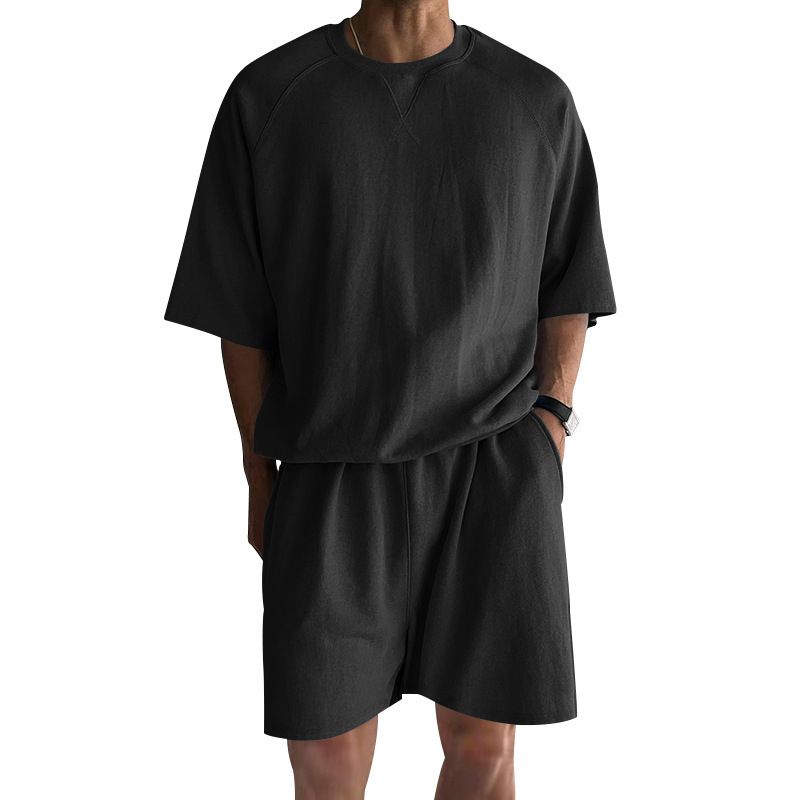 Men's Clothing Summer Fashion Casual Sports Suit Short Sleeved Shorts Comfortable Quick Drying Solid Color Embroidery Suit Two Pieces_viptrois.com