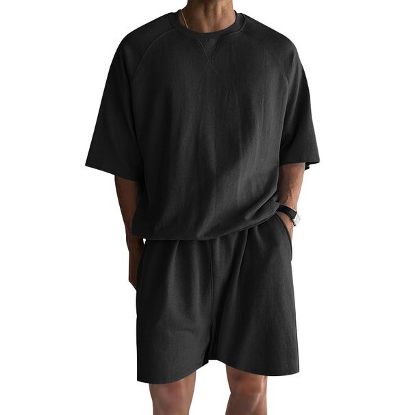Men's Clothing Summer Fashion Casual Sports Suit Short Sleeved Shorts Comfortable Quick Drying Solid Color Embroidery Suit Two Pieces_viptrois.com