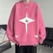 Men's Clothing Men's Hip-Hop Star Print Sweater Oversized Streetwear Knit Pullover Unisex Casual Winter Fashion In Wine Red_viptrois.com