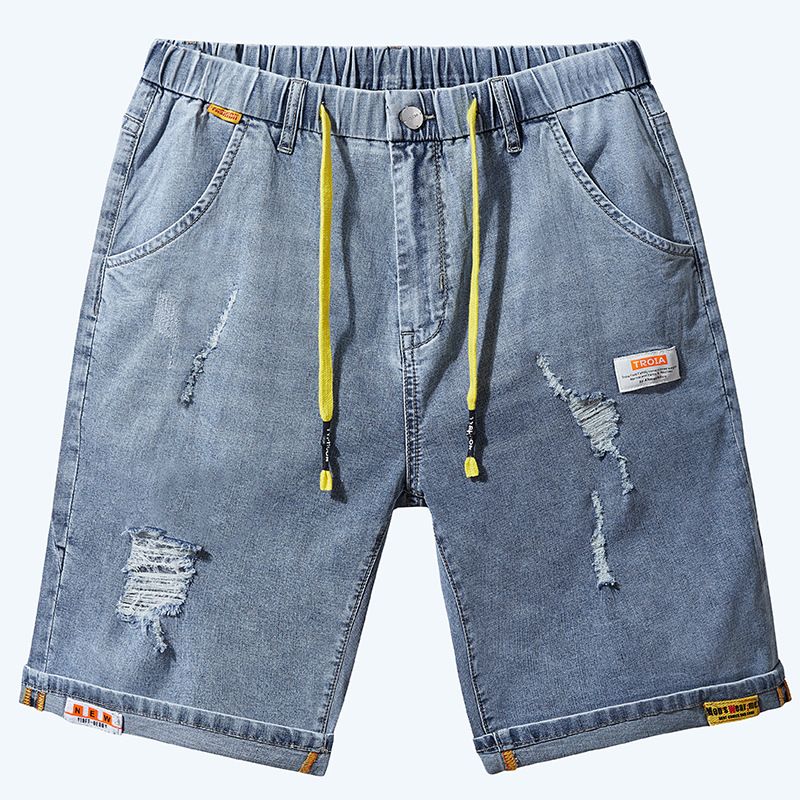 Men's Clothing Summer Elastic Waist Men's Denim Shorts Loose High Elastic Comfortable Mid Waist Denim Shorts_viptrois.com