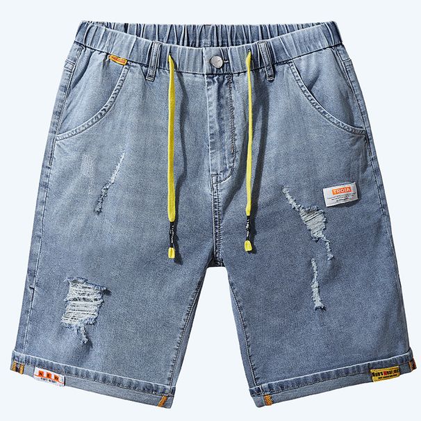 Men's Clothing Summer Elastic Waist Men's Denim Shorts Loose High Elastic Comfortable Mid Waist Denim Shorts_viptrois.com