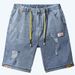 Men's Clothing Summer Elastic Waist Men's Denim Shorts Loose High Elastic Comfortable Mid Waist Denim Shorts_viptrois.com