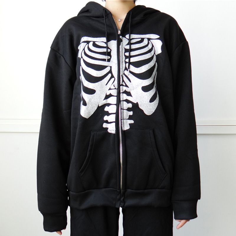 Y2K Gothic Skull Sweatshirt Oversized Hoodie Autumn Zipper Jacket Top Men's 90s_viptrois.com