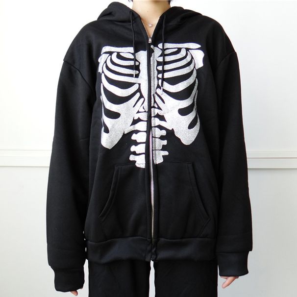 Y2K Gothic Skull Sweatshirt Oversized Hoodie Autumn Zipper Jacket Top Men's 90s_viptrois.com