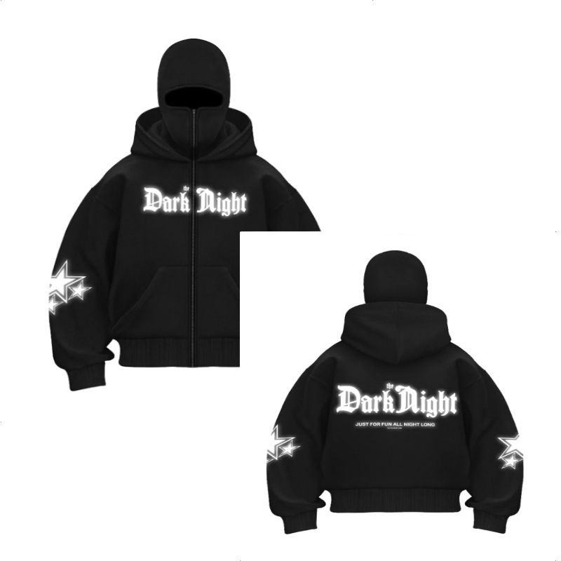 Unisex Zip-Up Hoodie With Balaclava & Double Hood - Streetwear Pullover Jacket In Black, Oversized Fit For Urban Style_viptrois.com