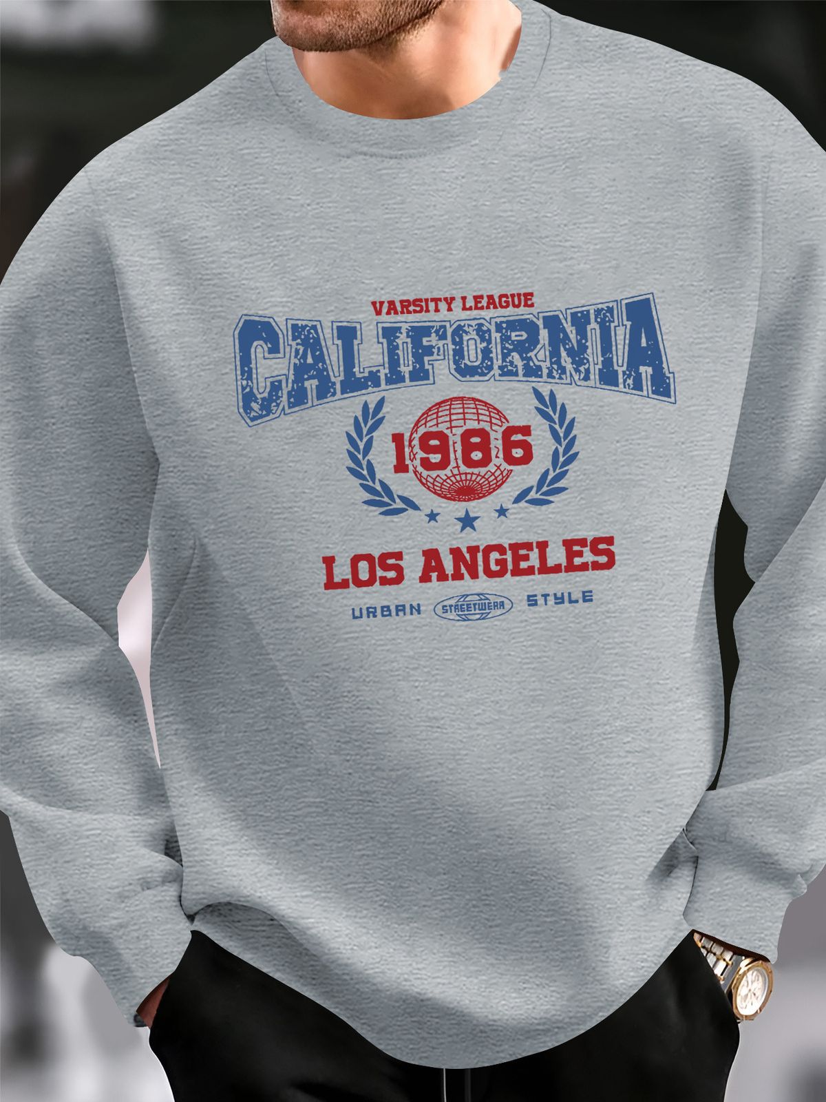 Men's Loose Casual Fashion California Letter Pattern Printed Round Neck Long Sleeved Pullover Hoodie For Autumn And Winter_viptrois.com