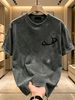 230g Washed Men Crew Neck Tee Saturn Planet Print Short Sleeve Casual Streetwear Summer Top_viptrois.com