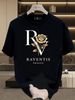 Men's 100% Cotton RV Golden Rose Print Tee, RAVENTIS PRAGUE Luxury Casual Round Neck European Vintage Short Sleeve T-shirt_viptrois.com