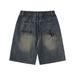Man's clothing Personality fashion spider print denim shorts men's loose casual wash wash white five quarter pants vintage_viptrois.com