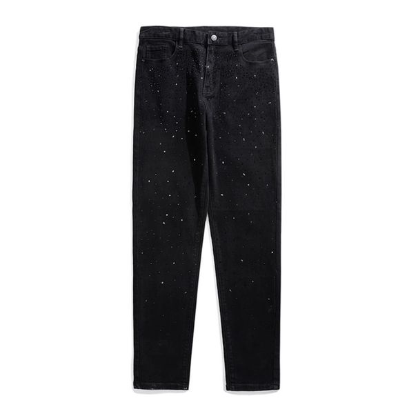 American High Street Slim Fit Jeans Internet Celebrity Sky Rhinestone Black Stretch Skinny Men's Trendy Brand Starry_viptrois.com