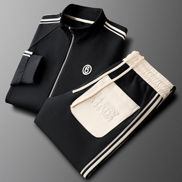 Men's Clothing Autumn Men's Blue Casual Sports Suit Men's Two Piece Suit Fashion Trend Side Stripes Couple Wear_viptrois.com