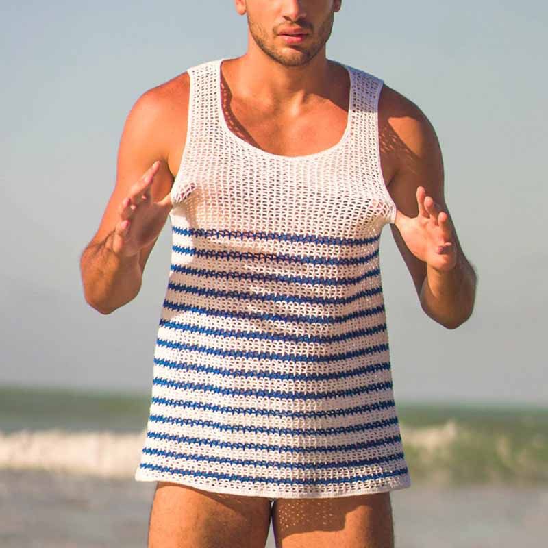 Men's Clothing Men's Knitted Sleeveless Vest Casual Vacation Striped Contrast Color Men's Tops Summer_viptrois.com