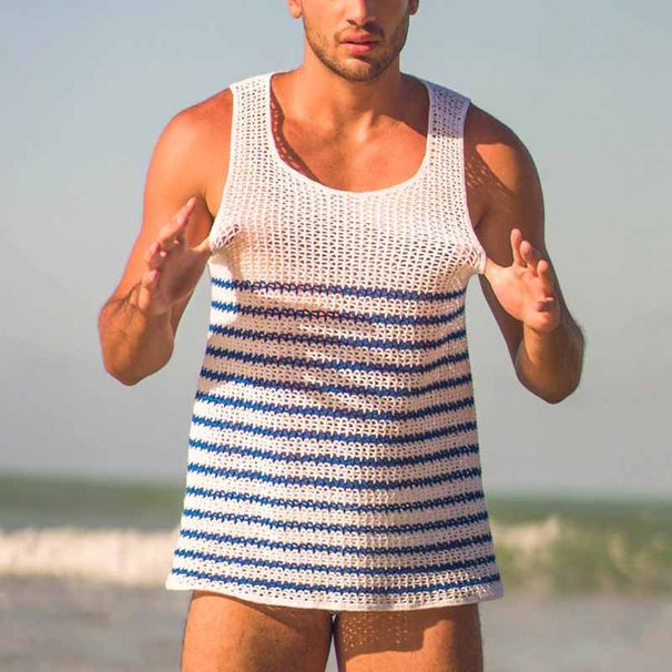 Men's Clothing Men's Knitted Sleeveless Vest Casual Vacation Striped Contrast Color Men's Tops Summer_viptrois.com