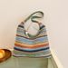 Women's Tote Bags Simple Straw Woven Handbag, Striped Color-blocking Fashionable Large-capacity Single-shoulder Hand-held Tote Bag_viptrois.com