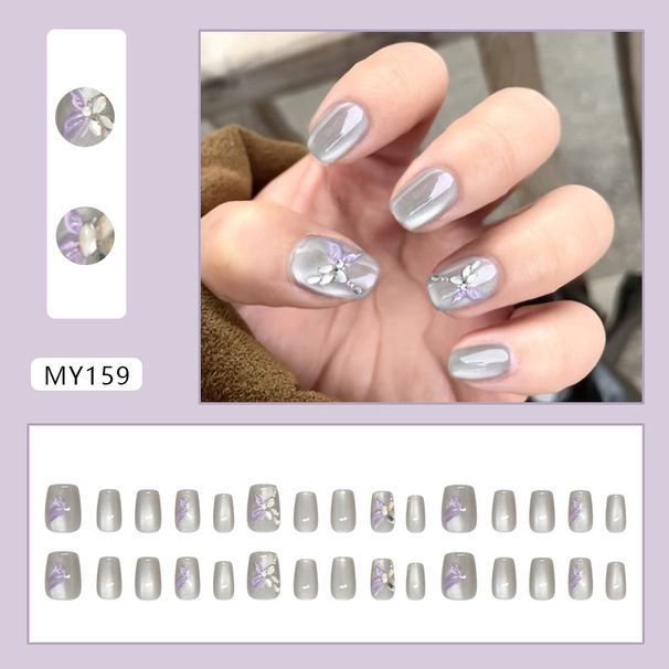 False Nails Three Dimensional Flash Diamond Fantasy Purple Butterfly Cat's Eye Temperament Cool Nail Art 30 Pieces_viptrois.com