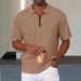 Men's Clothing Retro Loose Texture Knitted Polo Shirt Summer Retro Lapel T Shirt Breathable Zipper Short Sleeve_viptrois.com
