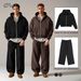 Men's Zip-Up Hoodie & Jogger Set – Heavyweight Streetwear Two-Piece (S-XXL, Black/Brown)_viptrois.com