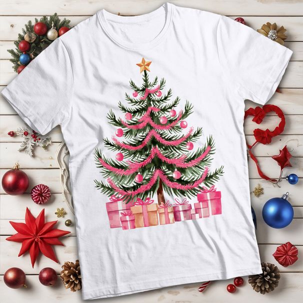 Mens And Womens Pink Christmas Tree T-Shirt Mens Womens Tees Top Tee #MC_viptrois.com