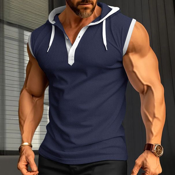 Men's Clothing Men's Sleeveless Vest Men's Pullover Leisure Fitness Sports Loose Hooded Sweatshirt_viptrois.com