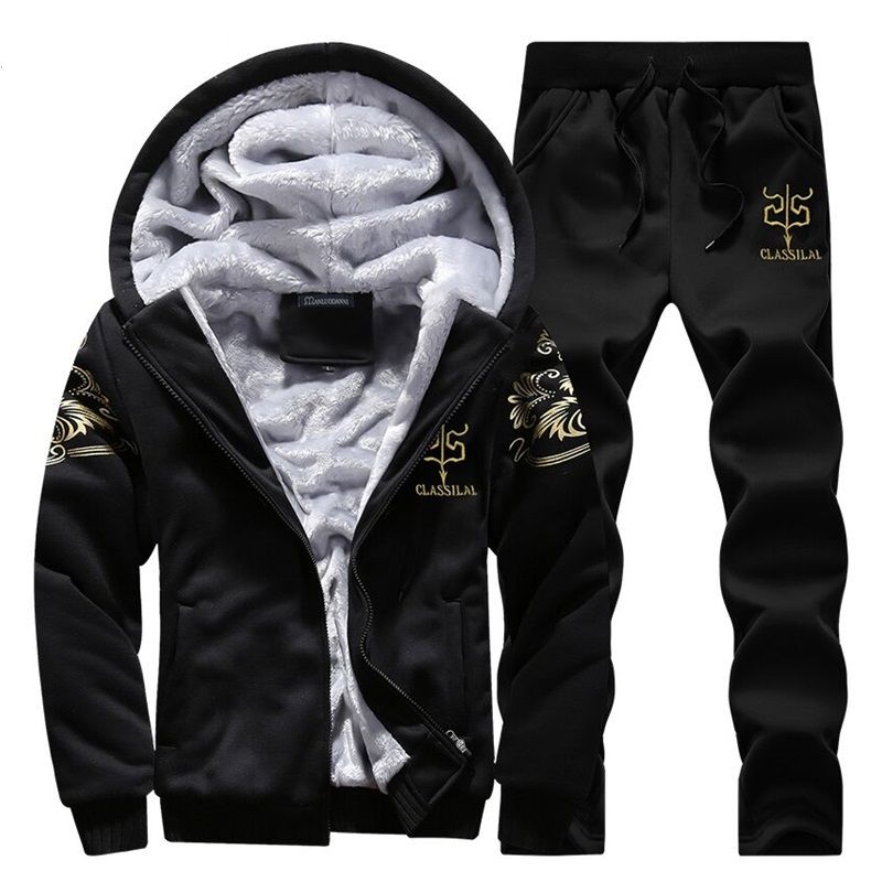 Hoodie Men/Women Fur Inside Tracksuit 2023 Coat Fleece Sweatshirts+Sweatpants Suit Autumn Winter Warm Thick Mens Hooded_viptrois.com