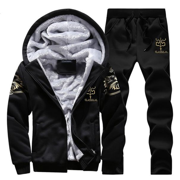 Hoodie Men/Women Fur Inside Tracksuit 2023 Coat Fleece Sweatshirts+Sweatpants Suit Autumn Winter Warm Thick Mens Hooded_viptrois.com