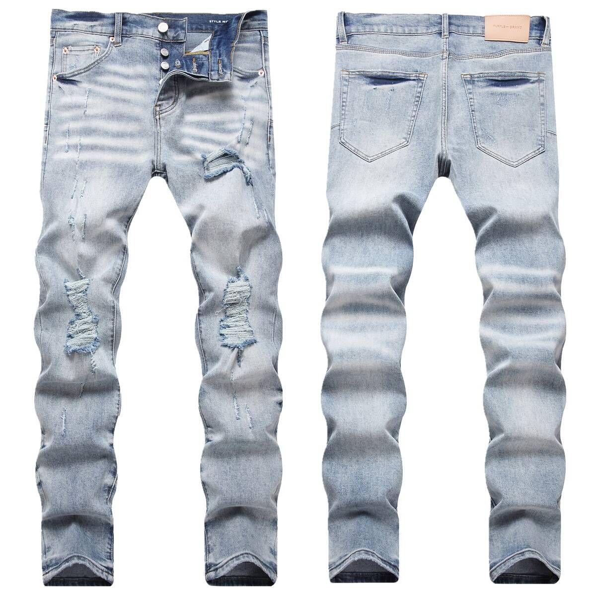 Ripped PU Jeans Casual Street Fashion Men's New Slim Fit Stretch Skinny Pants Men_viptrois.com