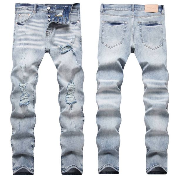 Ripped PU Jeans Casual Street Fashion Men's New Slim Fit Stretch Skinny Pants Men_viptrois.com