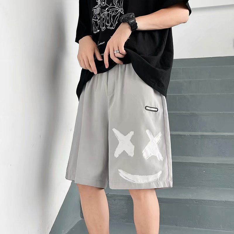 Men's Clothing Men's Shorts Summer New Thin Straight Loose Outer Wear Smiley Face Casual Versatile Printing Trendy Shorts_viptrois.com