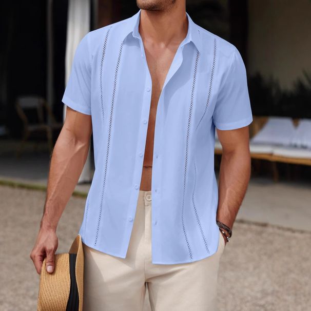 Men's Clothing Summer Beach Shirt Lace Casual Short Sleeve High End Non Iron Knitted Shirt_viptrois.com