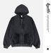 Autumn Winter New Paris Plain Washed Vintage Cardigan Fleece-Lined Hooded Sweatshirt_viptrois.com