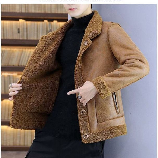 Men’s Reversible Bomber Jacket – Winter Fleece-Lined & Fur-Inspired Outerwear (Black/Khaki, Stand Collar, Zip-Up Urban Utility Style)_viptrois.com