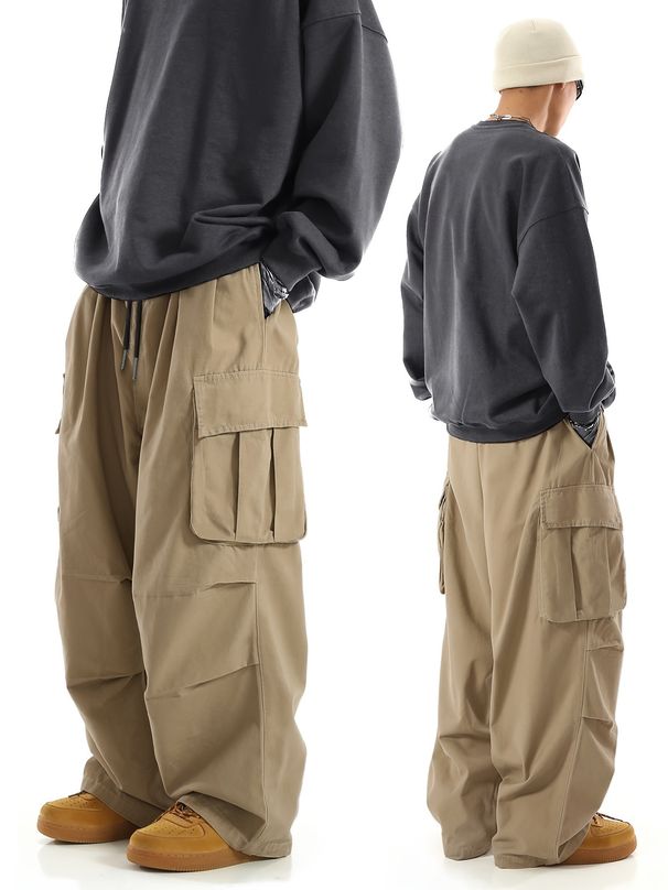 Summer Men's Casual Cargo Pants High Street Style Loose Fit Versatile Straight Leg Multi Pocket_viptrois.com