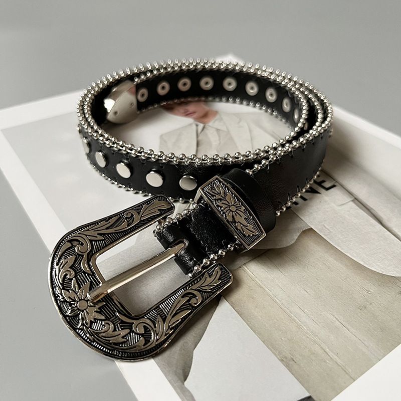 American hot girl retro carved metal belt punk niche design star rivet bead edge decorative work belt_viptrois.com