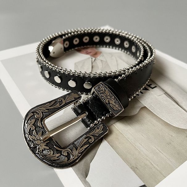American hot girl retro carved metal belt punk niche design star rivet bead edge decorative work belt_viptrois.com