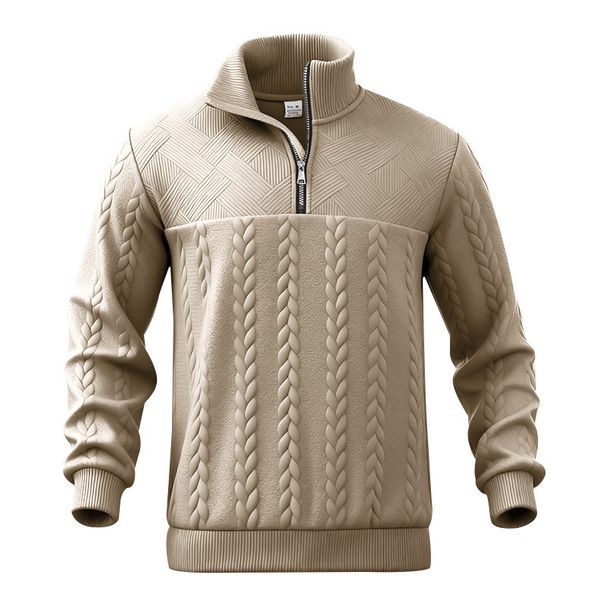 Men's American Retro Casual Long Sleeve Sweatshirt Stand Up Collar Zipper Pullover Loose Knitted Heavy Stitching Jacquard For Autumn And Winter_viptrois.com