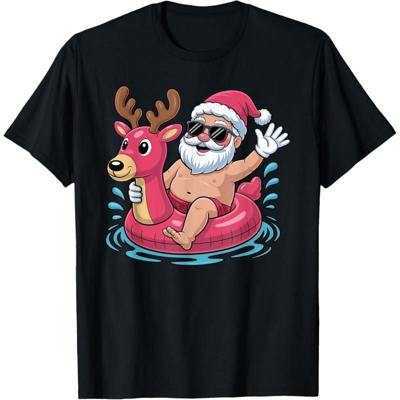 Camiseta Santa Nadando Piscina Navidad Verano Fiesta En La Playa De Julio_viptrois.com