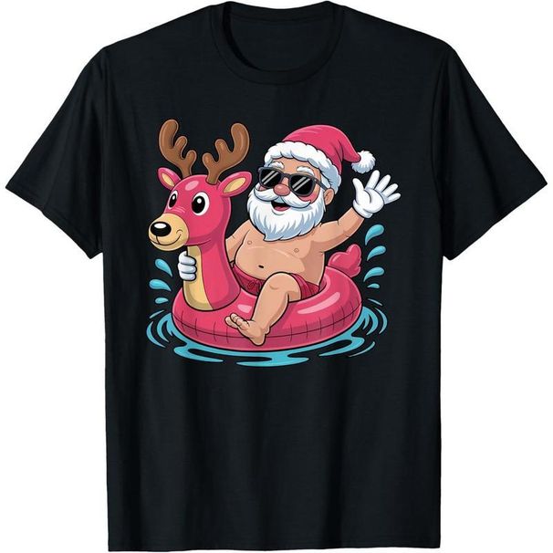Camiseta Santa Nadando Piscina Navidad Verano Fiesta En La Playa De Julio_viptrois.com