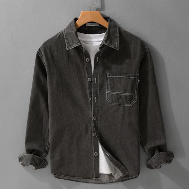 Autumn Men's Washed Cotton Casual Shirt, Loose And Comfortable Washed Cotton Workwear, Trendy Men's Shirt_viptrois.com