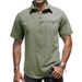 Men's Clothing Button Lapel Pocket Fashion Short Sleeved Shirt_viptrois.com