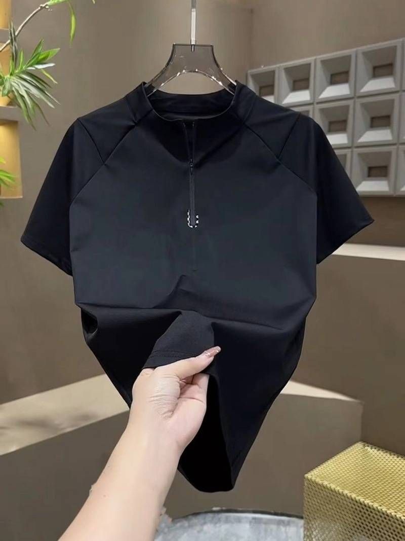 New Summer Men's Trendy And Versatile Dry Ice Silk Short-sleeved T-shirt_viptrois.com