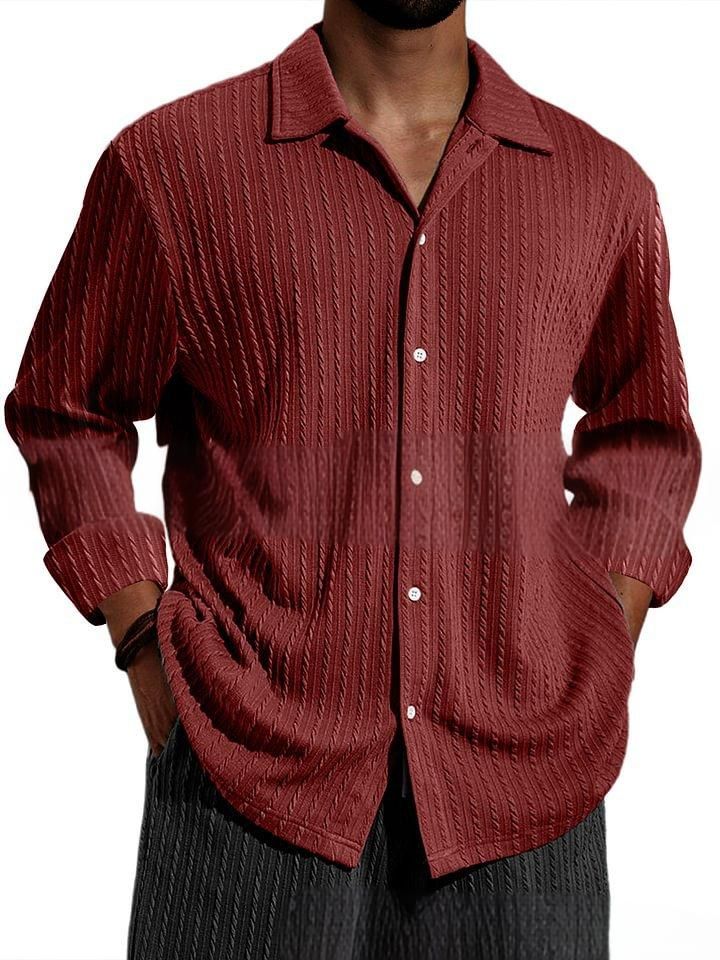 Men's Clothing Fashion Men's Shirt Loose Casual Long Sleeved Small Twist Shirt_viptrois.com