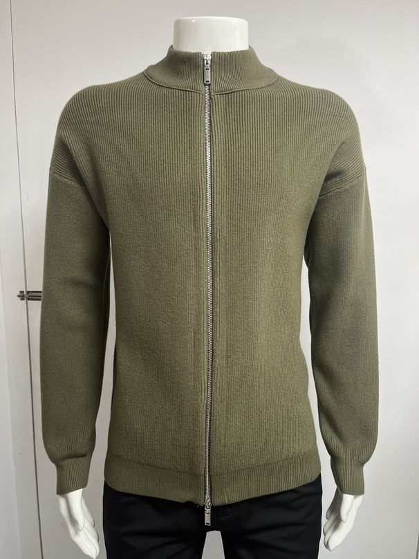 Men's High-Neck Zip-Front Knit Sweater – Winter-Ready Polyester Blend Cardigan For Casual & Business_viptrois.com