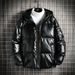 Men’s Winter Puffer Jacket – Thickened Polyester Shell With Fleece Lining, Hooded & Zip-Up Short Coat In Metallic Colors_viptrois.com