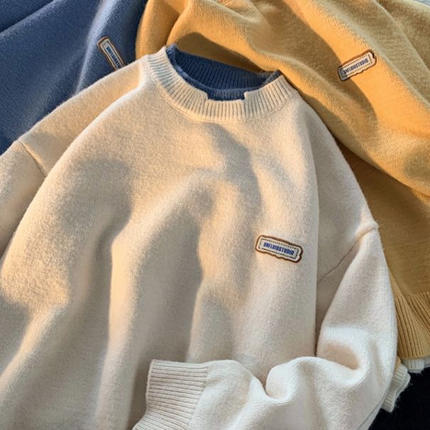 Loom Loom Two-Piece For Men, Youth Round Neck Loose Pullover Knitwear, Autumn Thickened Casual Stylish Base Layer Sweater_viptrois.com