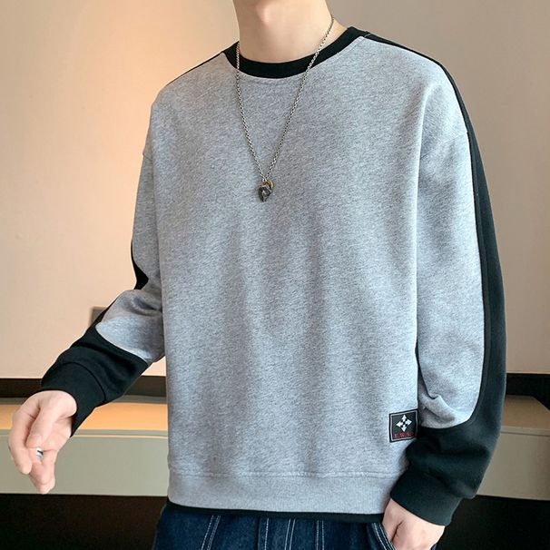 "Men's Slim Fit Round Neck Pullover Sweatshirt – Lightweight Polyester Casual Top For Streetwear & Daily Comfort (Beige/White/Light Gray, M-4XL)"_viptrois.com