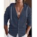 Men's Clothing Linen Hooded Shirt - Breathable, Drawstring Casual Top | Slim & Oversize Fit | Solid Colors (White/Navy/Black/Khaki/Light Blue)_viptrois.com