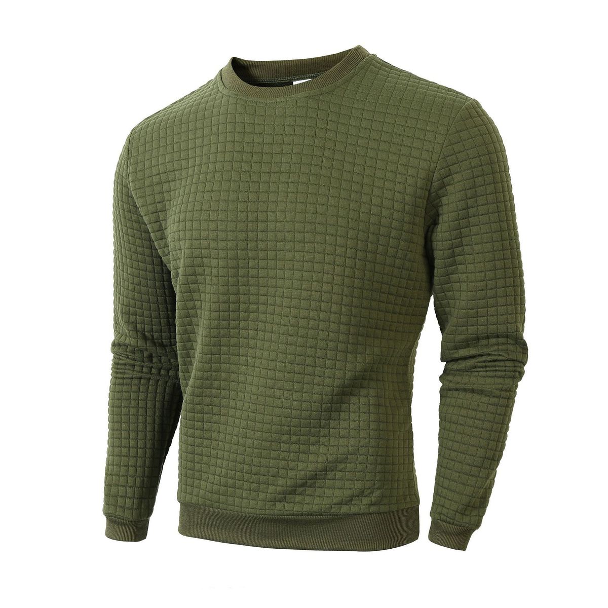 Men's Slim-Fit Long-Sleeve T-Shirt – Textured Micro-Check Crewneck Base Layer (220GSM Polyester) – Solid Color Casual Tee (S-XXXL)_viptrois.com