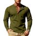 Men's Slim-Fit Henley Shirt - Long Sleeve Breathable Knit Top With Contrast Trim (Black/White/Navy/Khaki/Olive/Burgundy)_viptrois.com